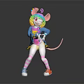 Vibrant Anthropomorphic Mouse Character With Colorful Hair Blue Top Yellow Skirt And Dancing Pose
