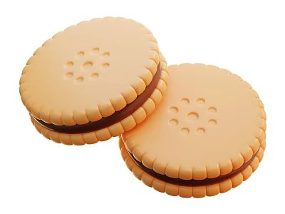 Golden Round Sandwich Cookies With Creamy Filling And Small Surface Holes 3d model