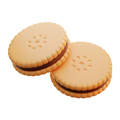 Golden Round Sandwich Cookies With Creamy Filling And Small Surface Holes 3d model