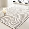 Light Gray Striped Square Carpet In Bright Living Room With Table Lamp