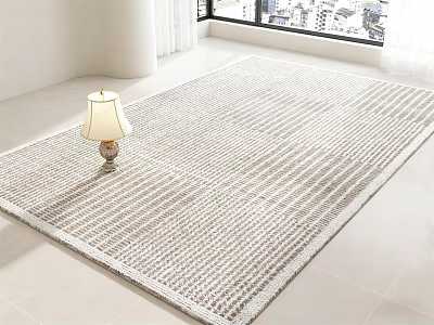 Light Gray Striped Square Carpet In Bright Living Room With Table Lamp 3d model