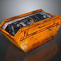 Orange Worn Skip Bin Filled With Black Waste On Dark Surface SKIP HIRE 3d model