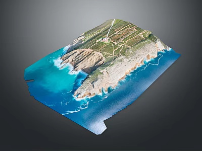 Cartoon Island Scene With Blue Sea Green Vegetation White Buildings And Tower 3d model