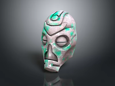 Silver Gray Weapon Head With Green Accents And Geometric Patterns Design 3d model