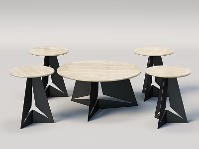 Modern Coffee Table With Round Marble Top And Geometric Black Metal Legs 3d model