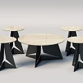 Modern Coffee Table With Round Marble Top And Geometric Black Metal Legs