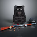 Tactical Police Rifle With Bulletproof Vest Helmet Bullets Badge And Handcuffs