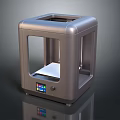 Modern Silver 3D Printer Design With Transparent Front Panel And Colorful Control Panel 3d model