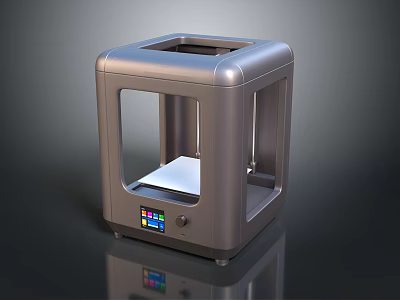 Modern Silver 3D Printer Design With Transparent Front Panel And Colorful Control Panel 3d model