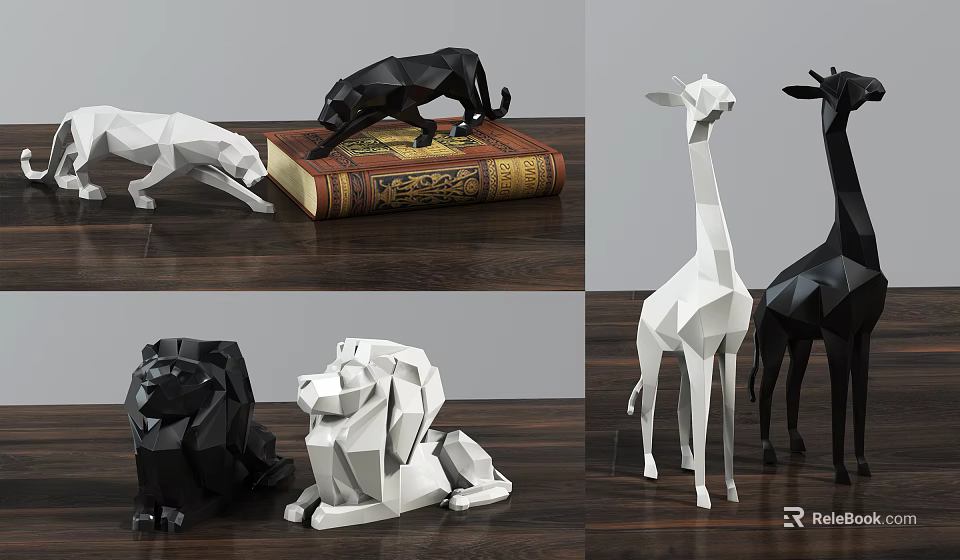 Modern Geometric Animal Ornament Set Black White Minimalist Decorative Figurines for Home Tabletop 3d model 