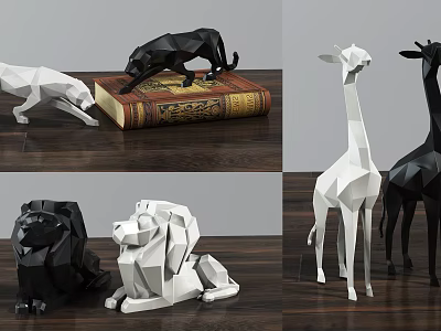 Modern Geometric Animal Ornament Set Black White Minimalist Decorative Figurines for Home Tabletop 3d model
