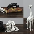 Modern Geometric Animal Ornament Set Black White Minimalist Decorative Figurines for Home Tabletop
