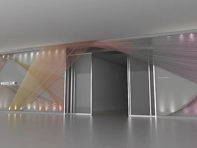 Modern Mall Store Entrance With Glass Doors Colorful Decorative Lines And Lighting 3d model