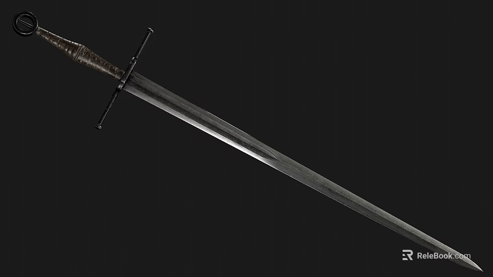 Classic Sword With Metal Blade Leather Hilt And Crossguard On Black Background 3d model 