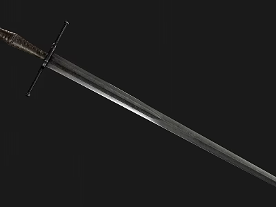Classic Sword With Metal Blade Leather Hilt And Crossguard On Black Background 3d model