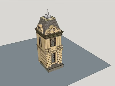 Traditional Tower Exterior With Spire Ornate Windows And Brown Roof Design 3d model