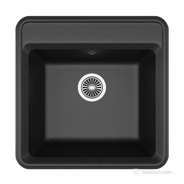 Black Square Kitchen Sink With Modern Design And Integrated Drain 3d model 