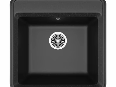 Black Square Kitchen Sink With Modern Design And Integrated Drain 3d model