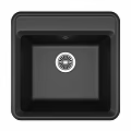 Black Square Kitchen Sink With Modern Design And Integrated Drain