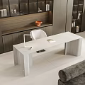 Modern White Marble Desk With White Chair Table Lamp And Book In Stylish Room