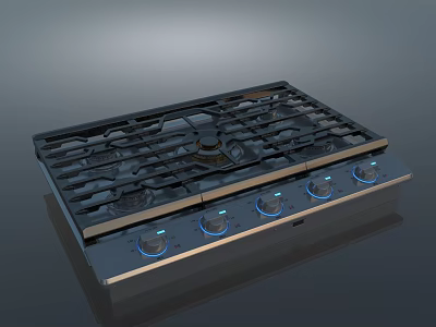 Modern Kitchen Gas Stove Appliance With Multiple Burners And Illuminated Control Knobs 3d model
