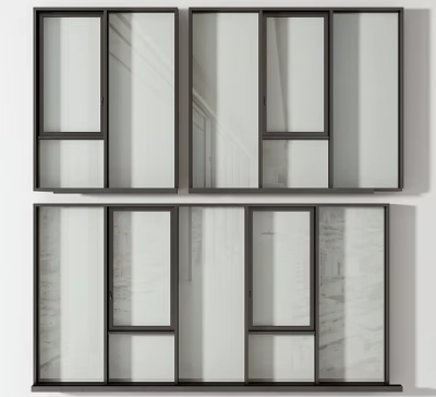 Modern Aluminum Casement Windows With Double Glazed Glass And Black Frames 3d model