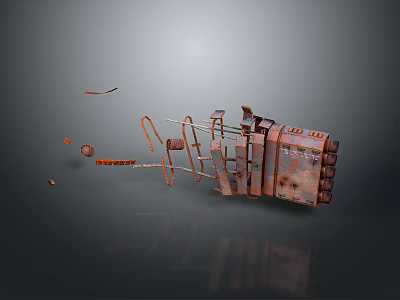Rusty Mechanical Structure 3D Render With Scattered Metal Parts And Frame 3d model