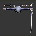 Anime Character With Light Blue Hair Blue White Coat Black Shorts Two Swords Standing Pose
