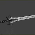 Fantasy Glowing Sword Weapon With Decorative Hilt And Metallic Blade In Sky