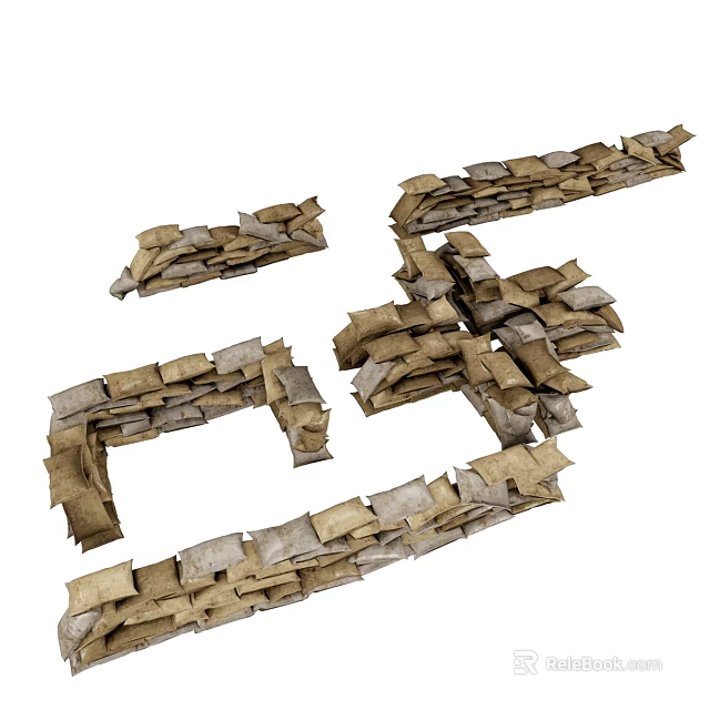 Stacked Brown And Gray Stones Arranged In Number 45 Shape Structure 3d model