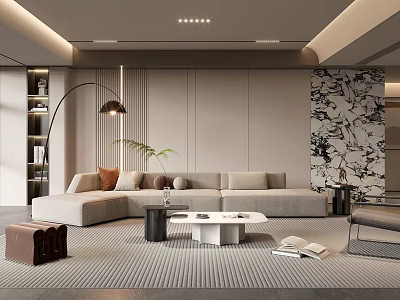 Modern Living Room Interior With L shaped Sofa Floor Lamp And Marble Accent Wall 3d model