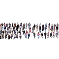 Diverse Group of People in Different Poses Standing Together on White Background