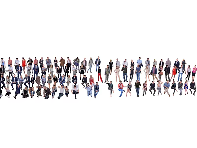 Diverse Group of People in Different Poses Standing Together on White Background 3d model