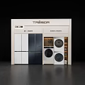Modern Mall Counter Showcasing Refrigerator Washing Machine Range Hood Air Conditioner With Digital Screen