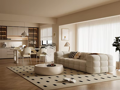 Modern Open Concept Living Dining Space With Cozy Sofa 3d model