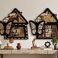 Modern Antique Style New Chinese Style Quiet Style Watch Electronic Watch Wall Clock Decorative Painting Hanging Painting Hanging Painting Combination Hanging Painting Hanging Painting Study Room Hanging Painting Living Room Hanging 3d model