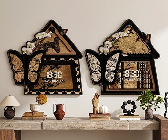 Modern Antique Style New Chinese Style Quiet Style Watch Electronic Watch Wall Clock Decorative Painting Hanging Painting Hanging Painting Combination Hanging Painting Hanging Painting Study Room Hanging Painting Living Room Hanging 3d model