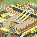 Colorful Playground Layout With Slides Sand Area Climbing Structure And Shade Structures
