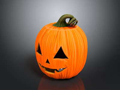 Orange Jack o Lantern With Carved Face Green Stem And Halloween Decoration 3d model