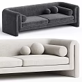 Modern Multi Person Sofa Interior With Gray Beige Fabric And Decorative Round Pillows