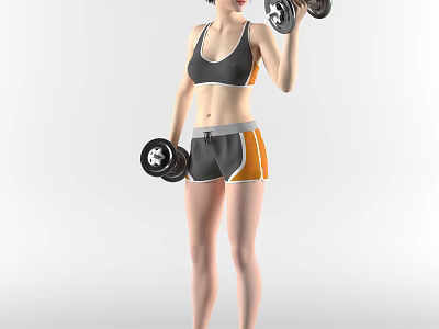 Woman Lifting Dumbbells In Athletic Sportswear During Fitness Workout Session 3d model