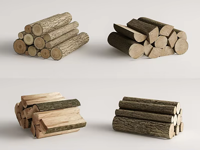 Natural Stone Wood Logs Stacked in Various Shapes and Sizes 3d model