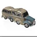 Vintage Cream And Blue Toy Bus With Rounded Body Multiple Windows And White Wheels