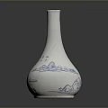Artistic Hand Carved Ceramic Vase Featuring Blue Patterns And Chinese Characters 3d model