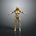 Gold And Silver Robot With Full Body Armor Standing Pose Against Gray Gradient Background 3d model