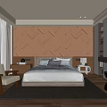 Modern Bedroom Interior With Textured Wall Bed Nightstand And Accent Chair
