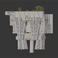 Modern Stone Architectural Scene With Blue Pool Gray Walls Staircase And Green Plant Planters