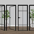 Modern Interior Hinged Doors With Black Frames And Various Glass Designs 3d model