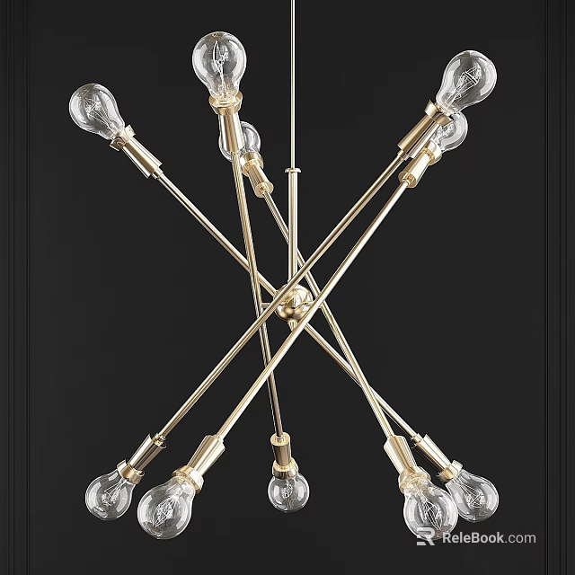 Modern Contemporary Chandelier With Cross Metal Frame And Clear Glass Bulbs 3d model 