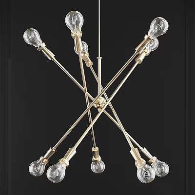 Modern Contemporary Chandelier With Cross Metal Frame And Clear Glass Bulbs 3d model
